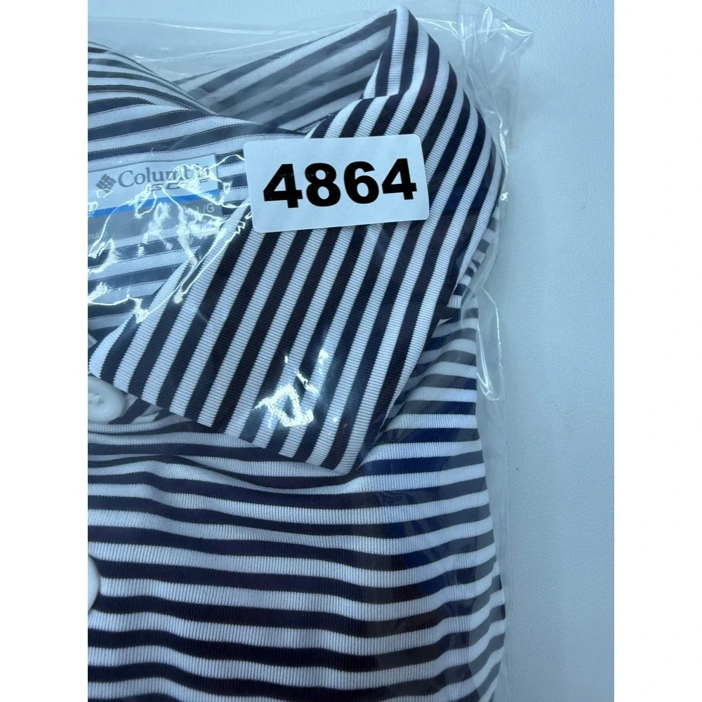 Columbia Golf Navy White Striped Mens Polo Shirt Large New - Picture 9 of 9